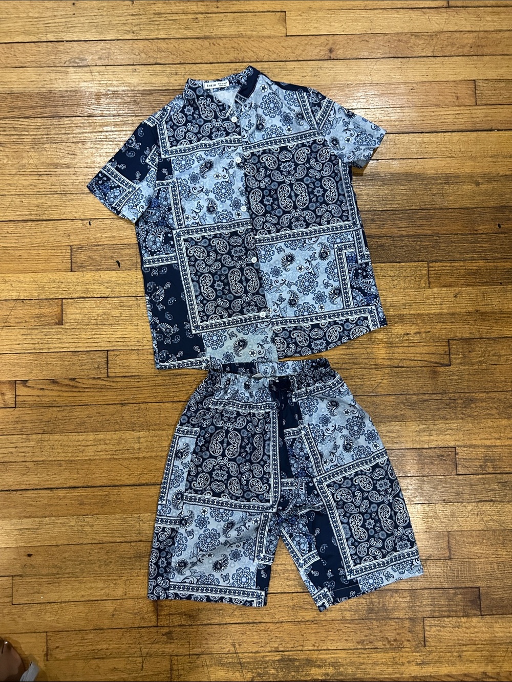 SHEIN Blue Bandana Patchwork Kids Pajama Set